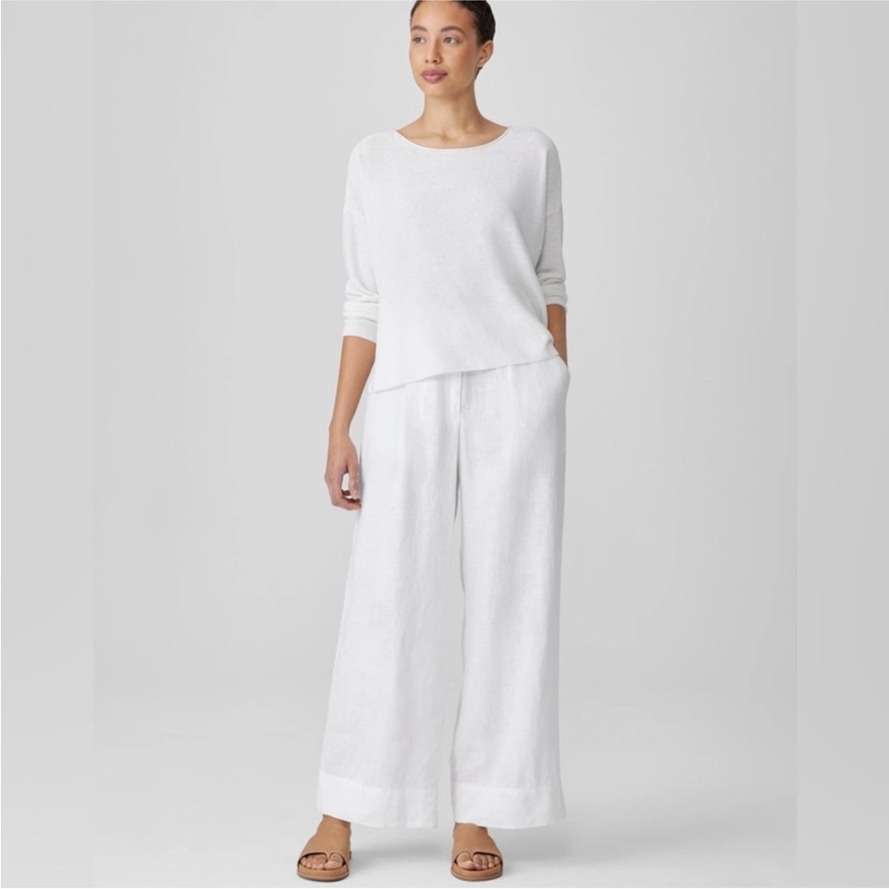 EILEEN FISHER 100% Linen White Cropped Wide Leg Pants